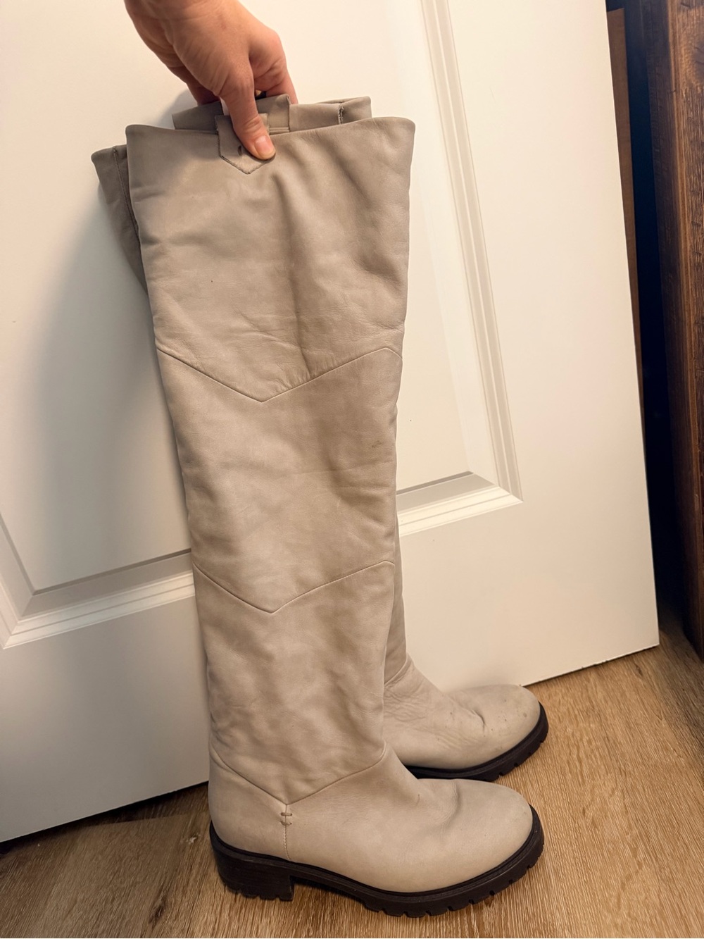 Light Gray Knee-High Riding Boots